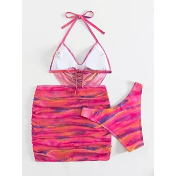 OYOANGLE 3 Piece Tie Dye Swimsuit for Stylish Beach Fun