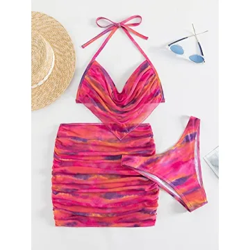OYOANGLE 3 Piece Tie Dye Swimsuit for Stylish Beach Fun