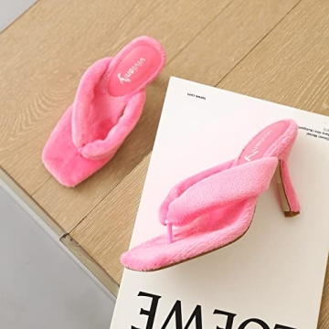 Vivianly Women's Furry Stiletto Flip Flops - Chic and Comfy
