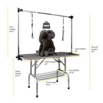 ROOMTEC 46" Dog Grooming Table,Foldable Home Pet Bathing Station with Adjustable Height Arm/Noose/Me...