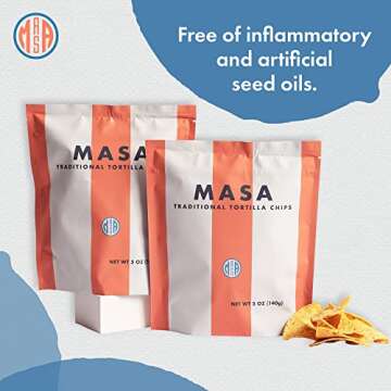 MASA CHIPS - Tortilla Chips Snack Pack - Seed Oil Free, Naturally Grown Corn Chips - Low Carb Snacks - Made with Grass Fed Tallow & Sea Salt Tortilla Chips - 2 Pack, 5 Ounce Each