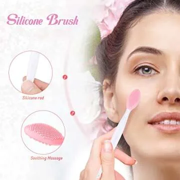 Lip Exfoliator Brush, 4PCS Double Sided Silicone Lip Scrub Brush Nose Exfoliator Tool (Pink and Green)