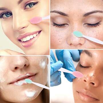 Lip Exfoliator Brush, 4PCS Double Sided Silicone Lip Scrub Brush Nose Exfoliator Tool (Pink and Green)