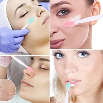 Lip Exfoliator Brush, 4PCS Double Sided Silicone Lip Scrub Brush Nose Exfoliator Tool (Pink and Green)