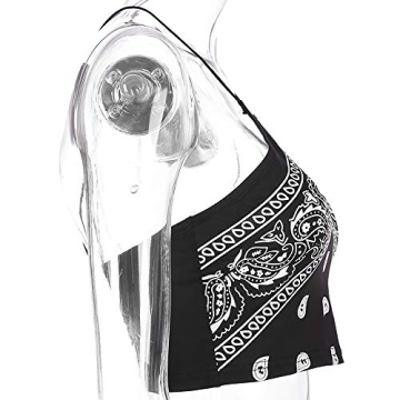 Women Fire Print Cross Bandage Crop Top - Halter Black Tank