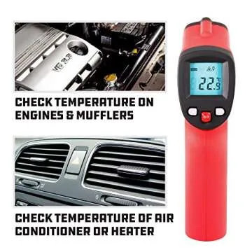 Powerbuilt Infrared Temperature Gun Non-Contact Laser, Handheld Heat Detector for Grill, Engine, Surface, Home or Industrial Temps -58F to 716F Red