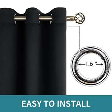 BGment Black Blackout Curtains for Bedroom 63 Inches Long, Black Out Room Darkening Light Blocking Thermal Insulated Grommet Window Drapes, Each Panel 42 Inch Wide