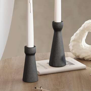 SCBLOOM Taper Candle Holders for Candlesticks Ceramic Candle Stick Candle Holder- Set of 2 Decorative Candle Stand for Wedding Decor,Dinner Party and Table Centerpieces,Housewarming Gift Black