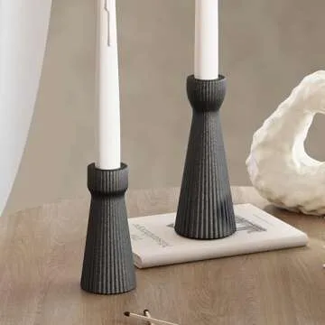 SCBLOOM Taper Candle Holders for Candlesticks Ceramic Candle Stick Candle Holder- Set of 2 Decorative Candle Stand for Wedding Decor,Dinner Party and Table Centerpieces,Housewarming Gift Black