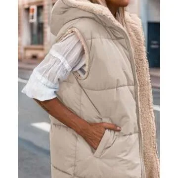 BTFBM Women’s Reversible Hooded Puffer Vest for Fall