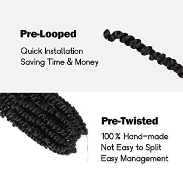 WUDAS Long Passion Twist Hair 30 Inch Pre-twisted Crochet Hair Natural Black Pre-looped Synthetic Crochet Braids (7 Packs,1B)