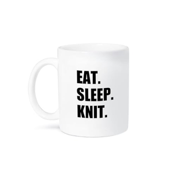 3dRose Eat Sleep Gifts For Knitting Enthusiast Knitters-Black Text Ceramic Mug, 11 oz