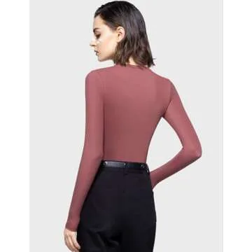 PUMIEY Long Sleeve Shirts for Women Crew Neck Slim Fit Fall Tops Sexy Basic Tee, Marsala Medium