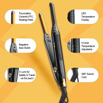 Mvxitanny Small Flat Iron 3/10'' Mini Flat Irons for Short Hair,Pixie Cut & Bangs,Pencil Hair Straightener for Edges with LED Display,Travel Hair Straightener with Dual Voltage,Auto Shut Off（Orange）