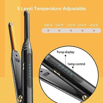 Mvxitanny Small Flat Iron 3/10'' Mini Flat Irons for Short Hair,Pixie Cut & Bangs,Pencil Hair Straightener for Edges with LED Display,Travel Hair Straightener with Dual Voltage,Auto Shut Off（Orange）