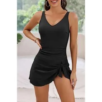 Aidonger One Piece Swim Dress Swimsuits for Women Tummy Control Swimdress Skirt Bathing Suit