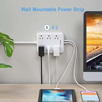 Smart Power Strip, TESSAN WiFi Flat Plug Strip with 3 Smart Outlets and 3 USB Ports, 6 Feet Extension Cord Surge Protector, Only 2.4 GHz Wi-Fi, Compatible with Alexa and Google Home, White