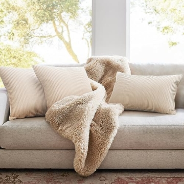 YCOLL Beige Velvet Pillow Covers Set of 2 22x22 Soft Decorative