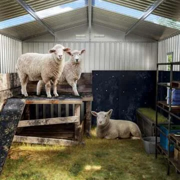MistMo 10X12X7.5 FT Outdoor Steel Storage Shed with Lockable Doors, 2 Windows, Transparent Roof Pane...
