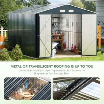 MistMo 10x12 ft Outdoor Steel Storage Shed for Garden