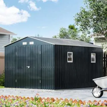 MistMo 10x12 ft Outdoor Steel Storage Shed for Garden