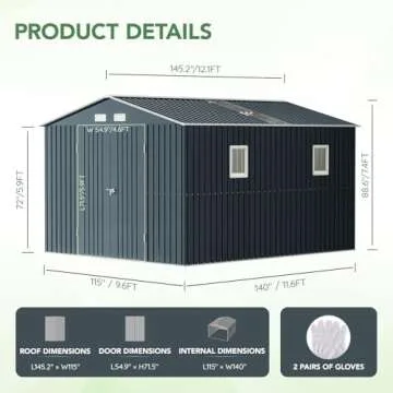 MistMo 10x12 ft Outdoor Steel Storage Shed for Garden