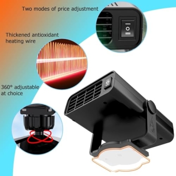 Car Heaters for Vehicle, Fast Heating Defrost Defogger Suits for Car, 12V 200W Portable Car Heater Demister with a 360 Rotatable Base Overload Voltage Automatic Power Off