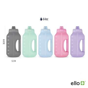 Ello Hydra 64oz Half Gallon Water Jug with Handle and Motivational Time Markers for All Day Hydration, Plastic Reusable Water Bottle with Straw and Locking, Leak Proof Lid, BPA Free, Lilac
