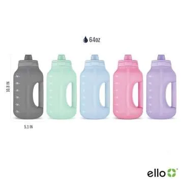 Ello Hydra 64oz Half Gallon Water Jug with Handle and Motivational Time Markers for All Day Hydration, Plastic Reusable Water Bottle with Straw and Locking, Leak Proof Lid, BPA Free, Lilac