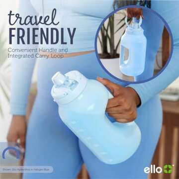 Ello Hydra 64oz Half Gallon Water Jug with Handle and Motivational Time Markers for All Day Hydration, Plastic Reusable Water Bottle with Straw and Locking, Leak Proof Lid, BPA Free, Lilac