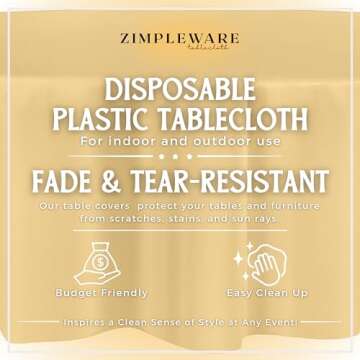 ZIMPLEWARE Premium Ivory Plastic Table Cloth Disposable (12 Pack) Round Tablecloth (84in) Party Tabl...