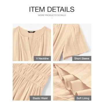 BTFBM Womens Summer 2025 Casual Midi Maxi Dresses Lightweight Short Sleeve V Neck Elastic Waist Boho Beach Dress Pockets