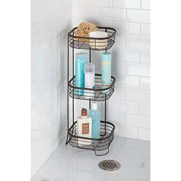 iDesign Standing Shower Caddy Organizer, The Forma Collection – 9.5" x 9.5" x 26.25", Bronze