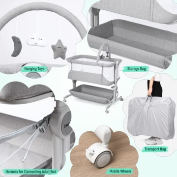 Portable Cowiewie Baby Bassinet Bedside Sleeper with Wheels