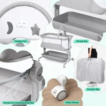 Portable Cowiewie Baby Bassinet Bedside Sleeper with Wheels