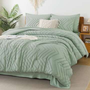 Litanika King Size Comforter Set with Sheets Sage Green - 7 Pieces Bed in a Bag King Boho Tufted Complete Beddding Sets with Comforter, Sheets, Pillowcases & Shams
