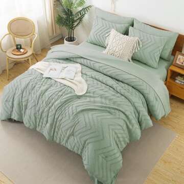 Litanika King Size Comforter Set with Sheets Sage Green - 7 Pieces Bed in a Bag King Boho Tufted Complete Beddding Sets with Comforter, Sheets, Pillowcases & Shams