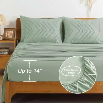 Litanika King Size Comforter Set with Sheets Sage Green - 7 Pieces Bed in a Bag King Boho Tufted Complete Beddding Sets with Comforter, Sheets, Pillowcases & Shams