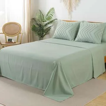 Litanika King Size Comforter Set with Sheets Sage Green - 7 Pieces Bed in a Bag King Boho Tufted Complete Beddding Sets with Comforter, Sheets, Pillowcases & Shams