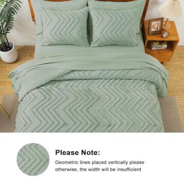 Litanika King Size Comforter Set with Sheets Sage Green - 7 Pieces Bed in a Bag King Boho Tufted Complete Beddding Sets with Comforter, Sheets, Pillowcases & Shams