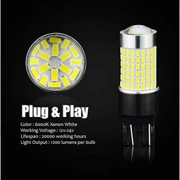 JDM ASTAR Extremely Bright 144-EX Chipsets 7440 7441 7443 7444 992 White LED Bulbs with Projector For Backup Reverse Lights