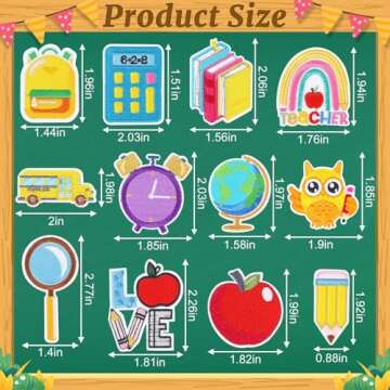 36pcs Back to School Iron on Patches Pencil School Bus Embroidered Sew Applique Repair Patch Teacher...