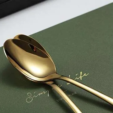 Gold Dinner Spoons, Kyraton 6 Pieces 7.5" Stainless Steel Table Spoon With Titanium Gold Plating, Gold Soup Spoons, Dessert Spoons Sliverware Dishwasher Safe Set of 6