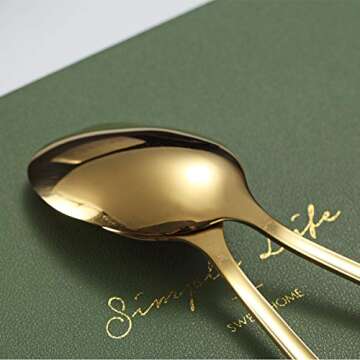 Gold Dinner Spoons, Kyraton 6 Pieces 7.5" Stainless Steel Table Spoon With Titanium Gold Plating, Gold Soup Spoons, Dessert Spoons Sliverware Dishwasher Safe Set of 6