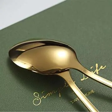 Gold Dinner Spoons, Kyraton 6 Pieces 7.5" Stainless Steel Table Spoon With Titanium Gold Plating, Gold Soup Spoons, Dessert Spoons Sliverware Dishwasher Safe Set of 6