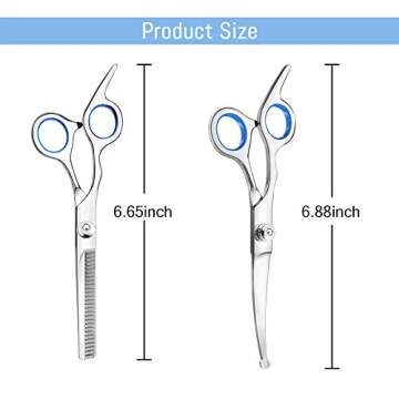 WeTest Stainless Steel Pet Grooming Scissors Set with Safety Round Tip, Include 2 Pack - Curved Scissors Thinning Shears for Grooming (LJ-ZXS-121004)
