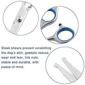 WeTest Stainless Steel Pet Grooming Scissors Set with Safety Round Tip, Include 2 Pack - Curved Scissors Thinning Shears for Grooming (LJ-ZXS-121004)