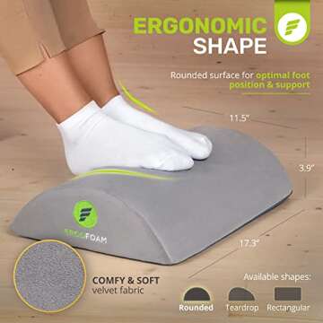 ErgoFoam Ergonomic Foot Rest Under Desk - Premium Velvet Soft Foam Footrest for Desk - Most Comfortable Desk Foot Rest in The World for Lumbar, Back, Knee Pain - Foot Stool Rocker (Grey)