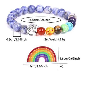 Unijew Pet Memorial Gifts,Rainbow Bridge Bracelet for Beloved Dog Cat,8MM Mixed Color Bead 7 Chakra Pet Memorial Bracelet for Women Men Who Loss of Pets,Pet Sympathy Gift