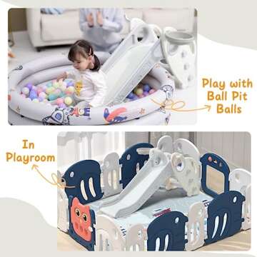 Onasti Kids Slide for Toddlers Age 1-3 Indoor Baby Plastic Slide Outdoor Climber Freestanding Playset with Basketball Hoop & Ring Game Grey